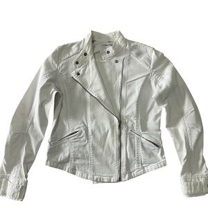 Calvin Klein White Jean Jacket Asymmetrical Zipper